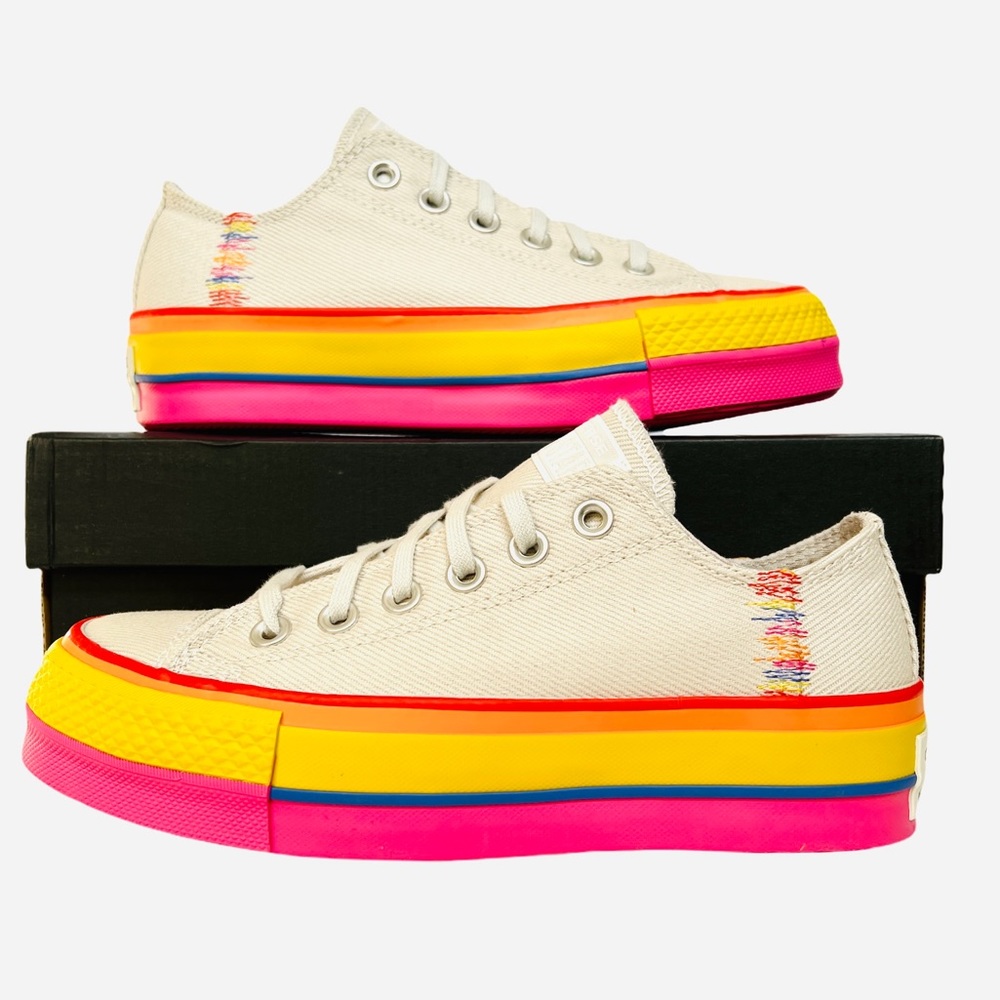 Converse Women's Sneakers in Cream with Rainbow Soles